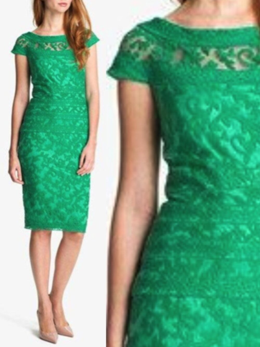 NWT Tadashi Shoji Embroidered Lace Dress Jade Green Size 0